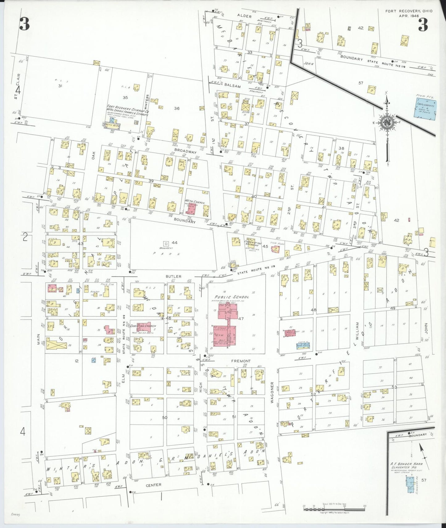 Sanborn Fire Insurance Map from Fort Recovery, Mercer County, Ohio (1946), Sheet #0003 - Historic Sanborn Fire Insurance Map Print, vintage old map wall art, antique decor, genealogy gift, Ohio Ohio map