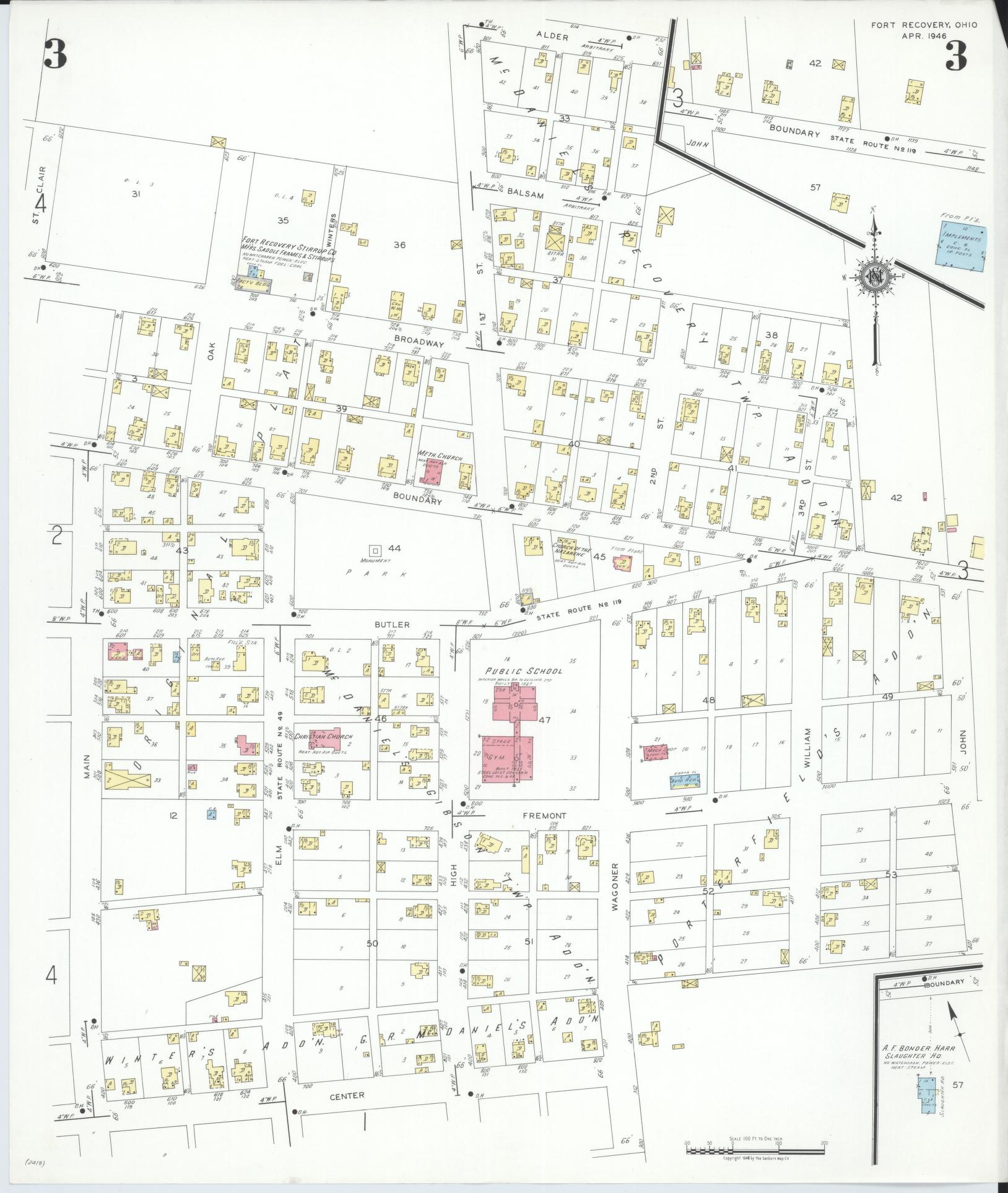 Sanborn Fire Insurance Map from Fort Recovery, Mercer County, Ohio (1946), Sheet #0003 - Historic Sanborn Fire Insurance Map Print, vintage old map wall art, antique decor, genealogy gift, Ohio Ohio map