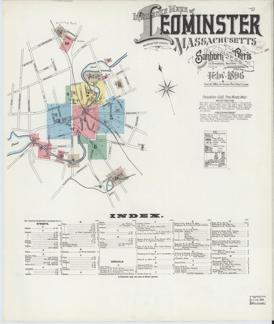 Sanborn Fire Insurance Map from Leominster, Worcester County, Massachusetts. (1896) – Historic Sanborn Fire Insurance Map Print