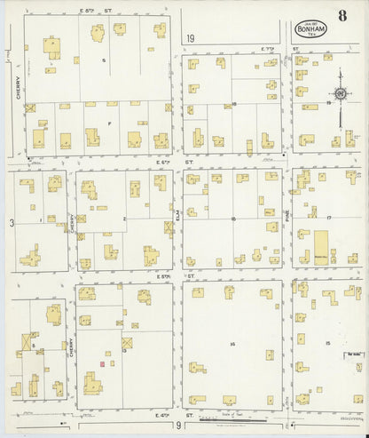 Sanborn Fire Insurance Map from Bonham, Fannin County, Texas (1917), Sheet #0008 - Complete Map Set gallery image, historic Sanborn map, vintage wall art, Texas Texas