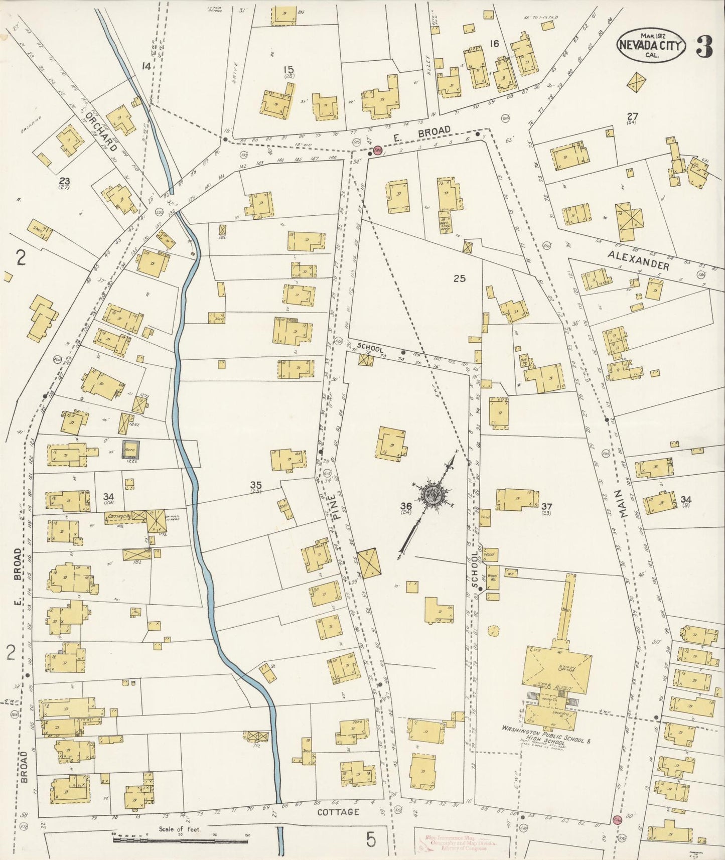 Sanborn Fire Insurance Map from Nevada City, Nevada County, California (1912), Sheet #0003 - Historic Sanborn Fire Insurance Map Print, vintage old map wall art, antique decor, genealogy gift, California California map