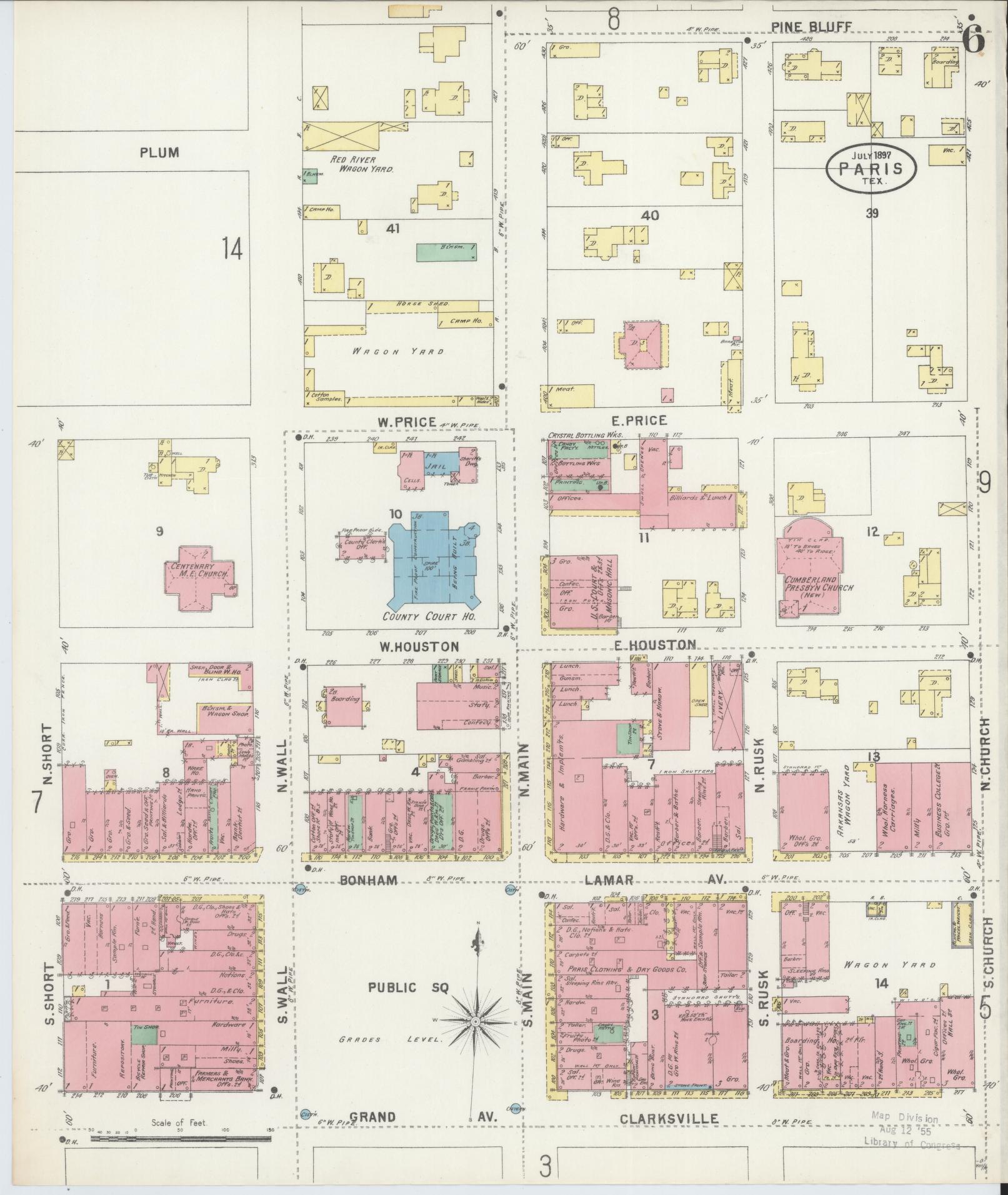 Sanborn Fire Insurance Map from Paris, Lamar County, Texas (1897), Sheet #0006 - Historic Sanborn Fire Insurance Map Print, vintage old map wall art, antique decor, genealogy gift, Texas Texas map