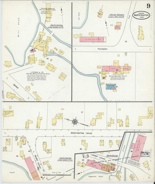 Sanborn Fire Insurance Map from North Easton, Bristol County, Massachusetts (1911), Sheet #0009 - Historic Sanborn Fire Insurance Map Print, vintage old map wall art, antique decor, genealogy gift, Massachusetts Massachusetts map