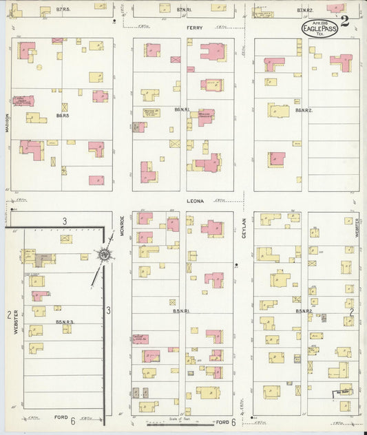 Sanborn Fire Insurance Map from Eagle Pass, Maverick County, Texas (1916), Sheet #0002 - Historic Sanborn Fire Insurance Map Print, vintage old map wall art, antique decor, genealogy gift, Texas Texas map