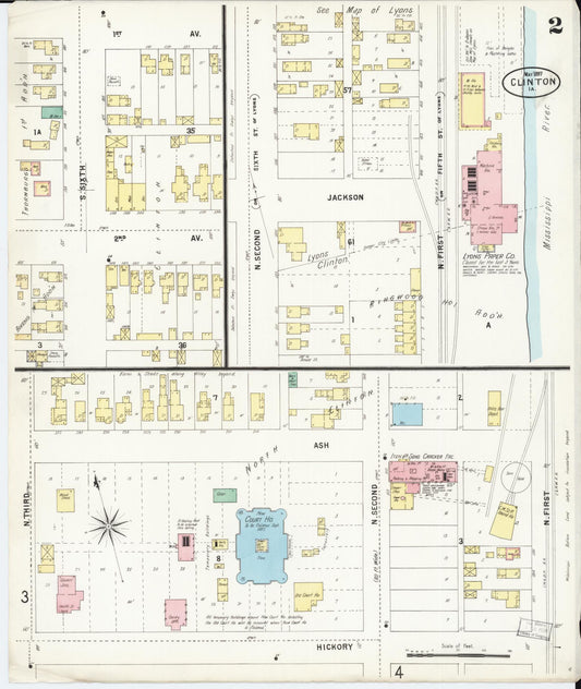 Sanborn Fire Insurance Map from Clinton, Clinton County, Iowa (1897), Sheet #0002 - Historic Sanborn Fire Insurance Map Print, vintage old map wall art