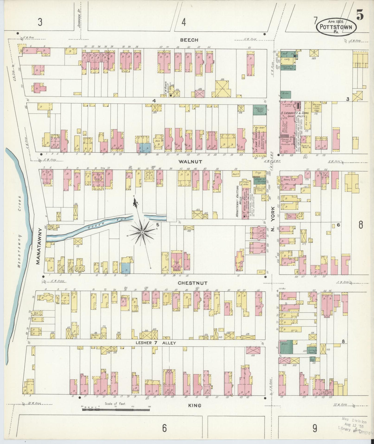 Sanborn Fire Insurance Map from Pottstown, Montgomery County, Pennsylvania (1909), Sheet #0005 - Complete Map Set gallery image, historic Sanborn map, vintage wall art, Pennsylvania Pennsylvania