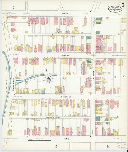 Sanborn Fire Insurance Map from Pottstown, Montgomery County, Pennsylvania (1909), Sheet #0005 - Complete Map Set gallery image, historic Sanborn map, vintage wall art, Pennsylvania Pennsylvania