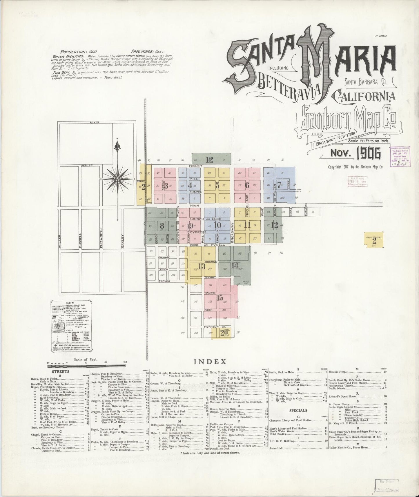 Sanborn Fire Insurance Map from Santa Maria, Santa Barbara County, California (1906), Sheet #0001 - Complete Map Set gallery image, historic Sanborn map, vintage wall art, California California