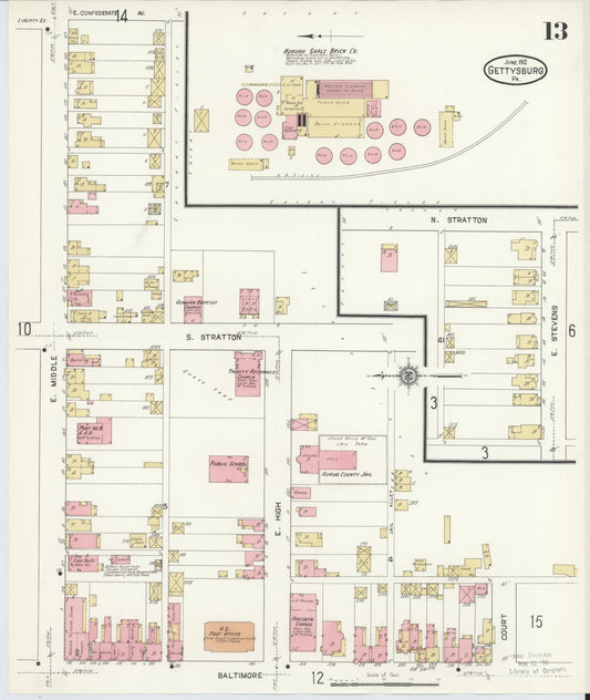 Sanborn Fire Insurance Map from Gettysburg, Adams County, Pennsylvania (1912), Sheet #0013 - Historic Sanborn Fire Insurance Map Print, vintage old map wall art, antique decor, genealogy gift, Pennsylvania Pennsylvania map