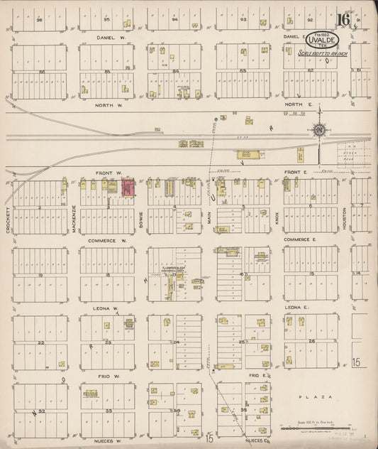 Sanborn Fire Insurance Map from Uvalde, Uvalde County, Texas (1922), Sheet #0016 - Historic Sanborn Fire Insurance Map Print, vintage old map wall art, antique decor, genealogy gift, Texas Texas map