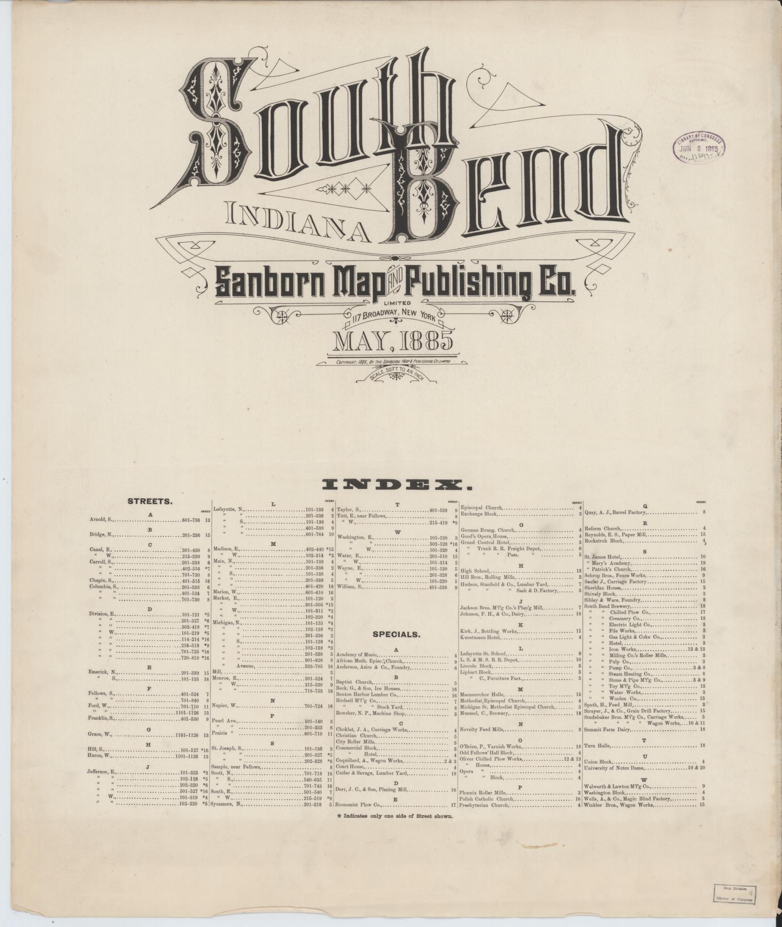 Sanborn Fire Insurance Map from South Bend, Saint Joseph County, Indiana. (1885) – Historic Sanborn Fire Insurance Map Print