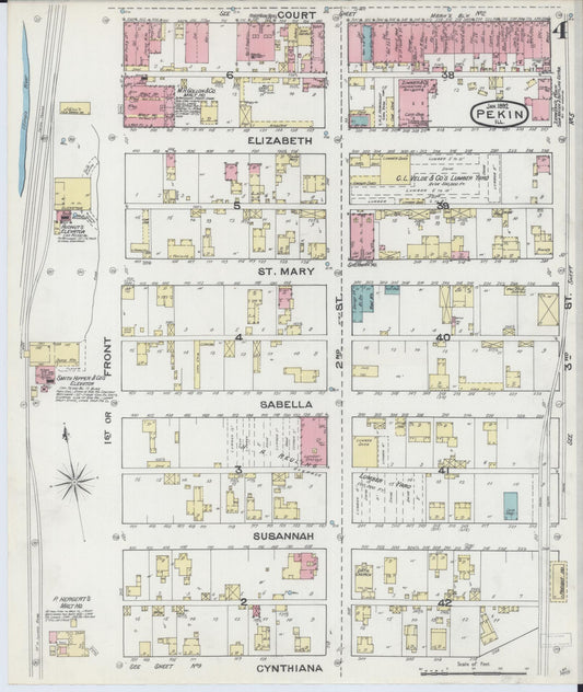 Sanborn Fire Insurance Map from Pekin, Tazewell County, Illinois (1892), Sheet #0004 - Historic Sanborn Fire Insurance Map Print, vintage old map wall art, antique decor, genealogy gift, Illinois Illinois map