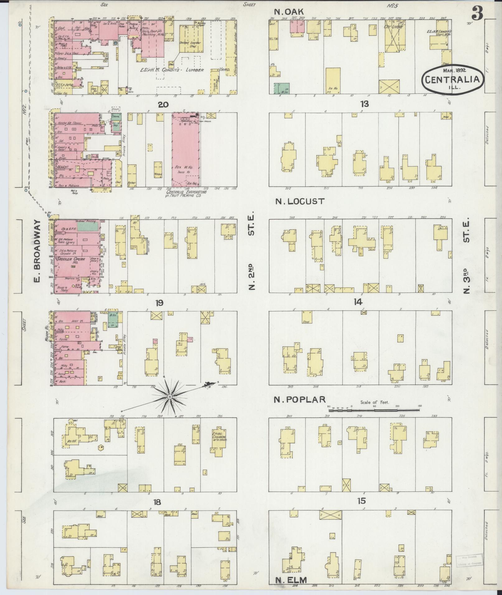 Sanborn Fire Insurance Map from Centralia, Marion, Clinton, Jefferson, and Washington Counties, Illinois (1892), Sheet #0003 - Historic Sanborn Fire Insurance Map Print, vintage old map wall art, antique decor, genealogy gift, Illinois Illinois map