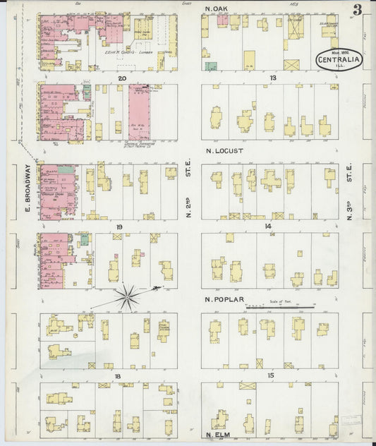 Sanborn Fire Insurance Map from Centralia, Marion, Clinton, Jefferson, and Washington Counties, Illinois (1892), Sheet #0003 - Historic Sanborn Fire Insurance Map Print, vintage old map wall art, antique decor, genealogy gift, Illinois Illinois map