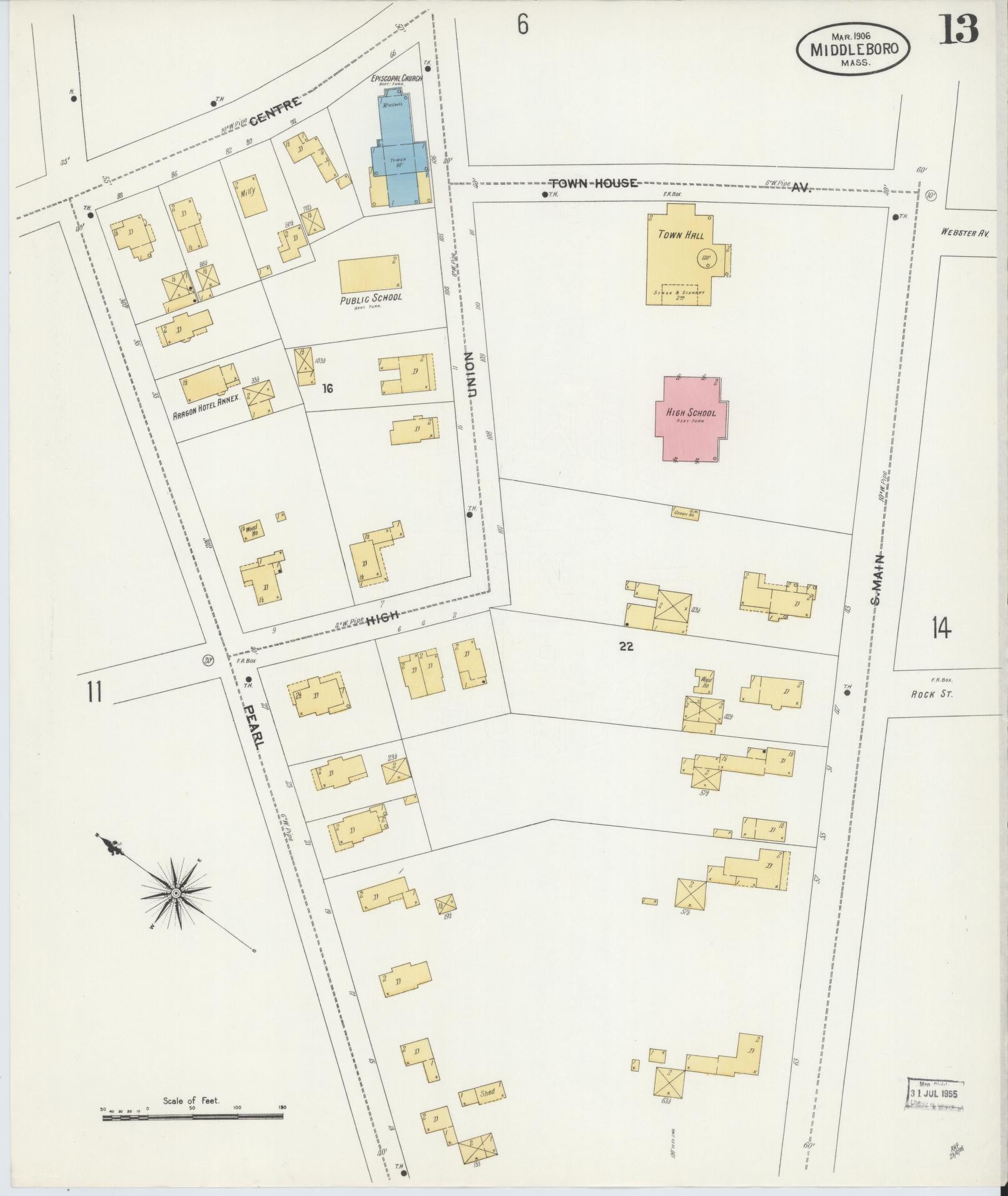 Sanborn Fire Insurance Map from Middleboro, Plymouth County, Massachusetts (1906), Sheet #0013 - Complete Map Set gallery image, historic Sanborn map, vintage wall art, Massachusetts Massachusetts