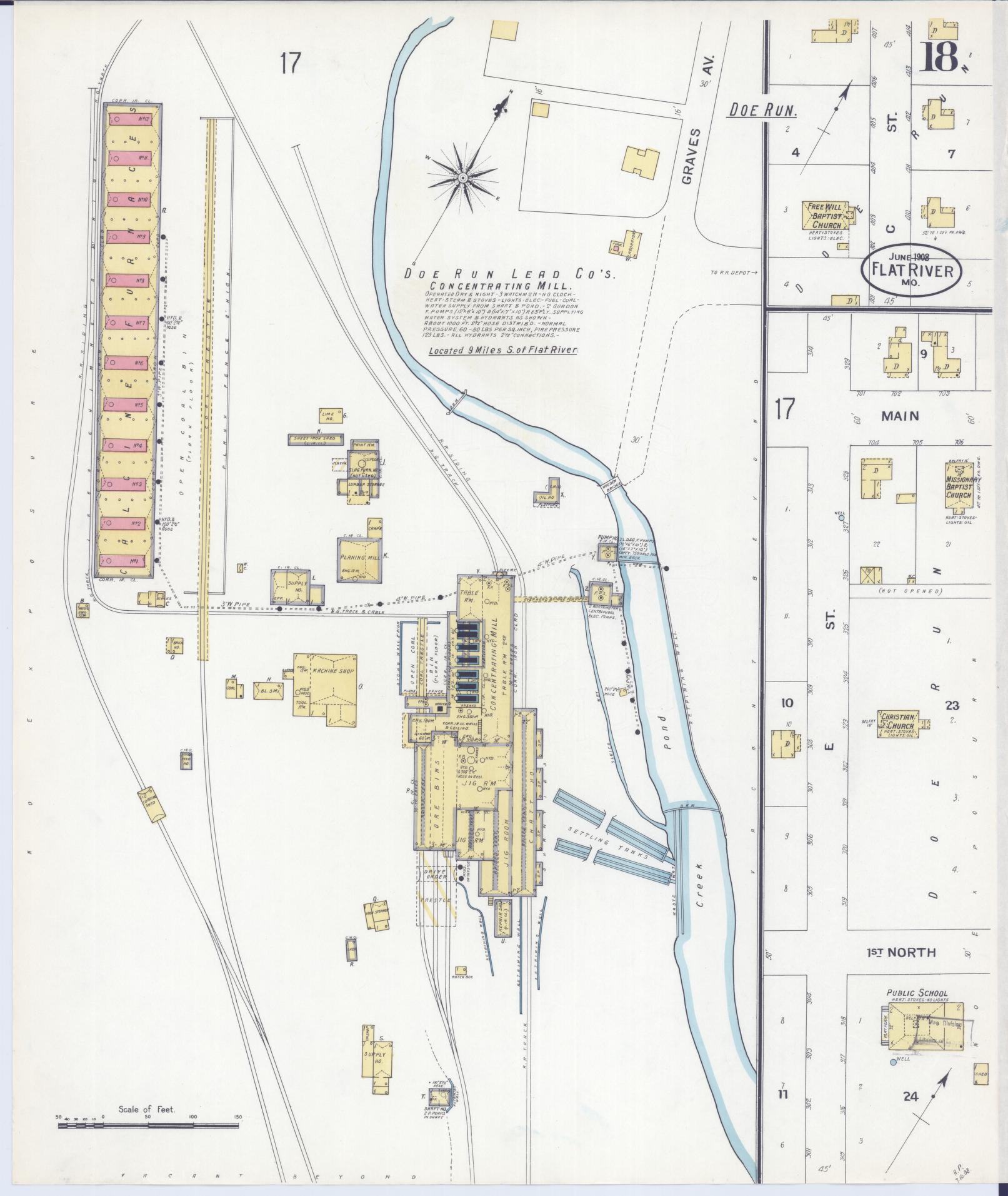 Sanborn Fire Insurance Map from Flat River, Saint Francois County, Missouri (1908), Sheet #0018 - Historic Sanborn Fire Insurance Map Print, vintage old map wall art, antique decor, genealogy gift, Missouri Missouri map