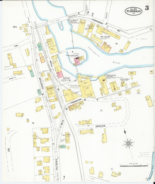 Sanborn Fire Insurance Map from Saint Johnsbury, Caledonia County, Vermont (1905), Sheet #0003 - Historic Sanborn Fire Insurance Map Print, vintage old map wall art, antique decor, genealogy gift, Vermont Vermont map