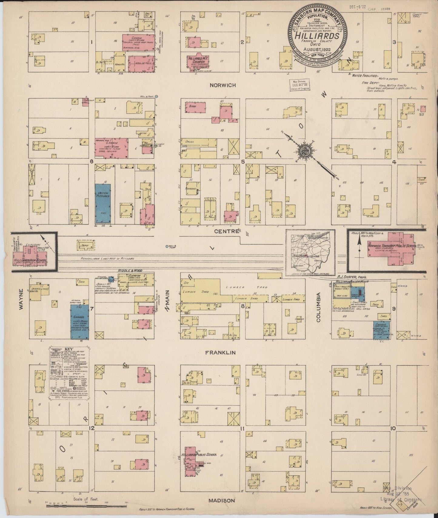 Sanborn Fire Insurance Map from Hilliards, Franklin County, Ohio (1922), Sheet #0001 - Historic Sanborn Fire Insurance Map Print, vintage old map wall art, antique decor, genealogy gift, Ohio Ohio map