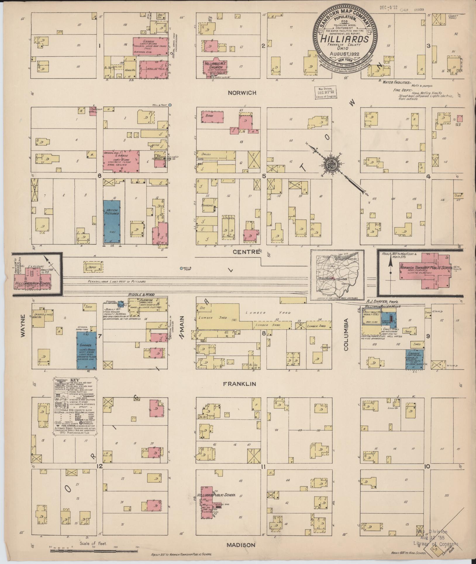Sanborn Fire Insurance Map from Hilliards, Franklin County, Ohio (1922), Sheet #0001 - Historic Sanborn Fire Insurance Map Print, vintage old map wall art, antique decor, genealogy gift, Ohio Ohio map