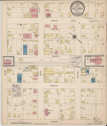 Sanborn Fire Insurance Map from Hilliards, Franklin County, Ohio (1922), Sheet #0001 - Historic Sanborn Fire Insurance Map Print, vintage old map wall art, antique decor, genealogy gift, Ohio Ohio map