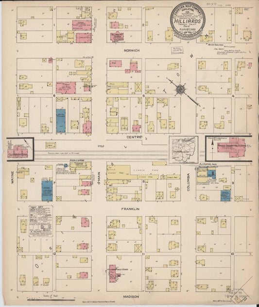 Sanborn Fire Insurance Map from Hilliards, Franklin County, Ohio (1922), Sheet #0001 - Historic Sanborn Fire Insurance Map Print, vintage old map wall art, antique decor, genealogy gift, Ohio Ohio map