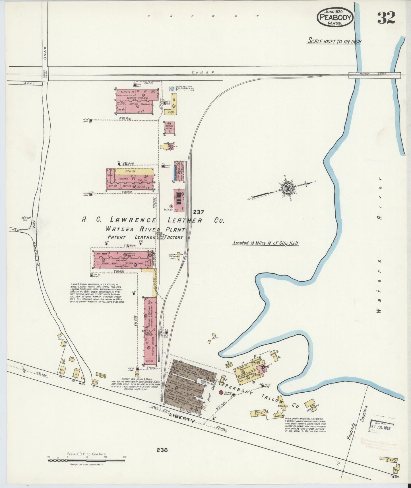 Sanborn Fire Insurance Map from Peabody, Essex County, Massachusetts (1920), Sheet #0032 - Complete Map Set gallery image, historic Sanborn map, vintage wall art, Massachusetts Massachusetts