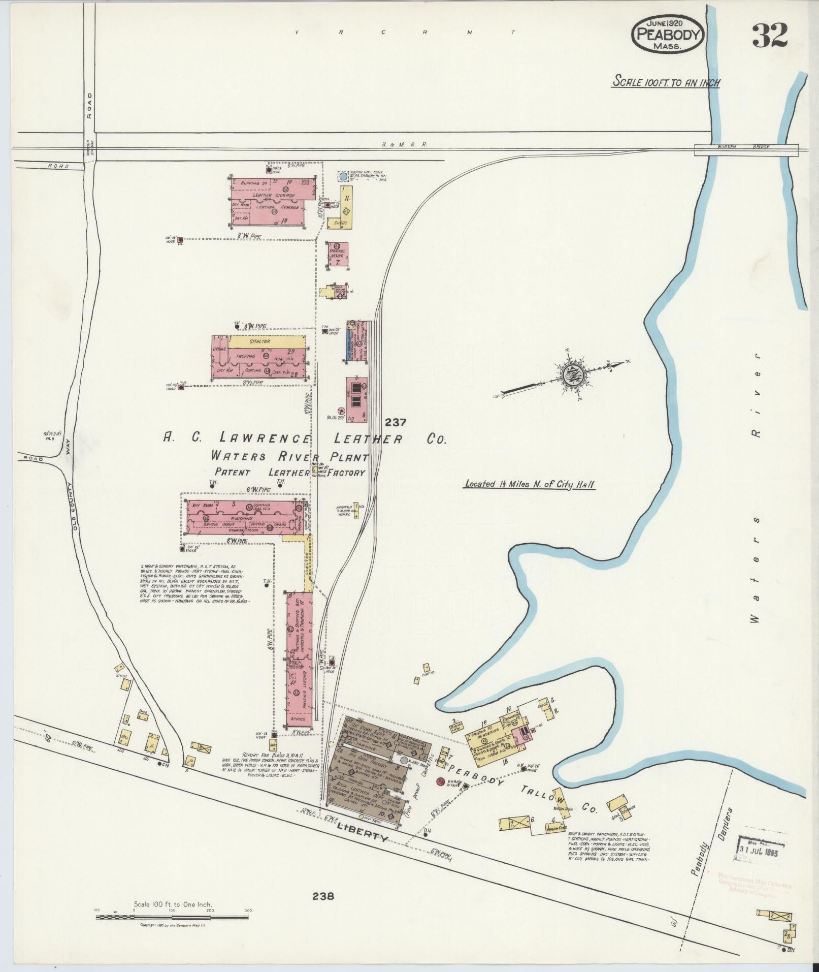 Sanborn Fire Insurance Map from Peabody, Essex County, Massachusetts (1920), Sheet #0032 - Complete Map Set gallery image, historic Sanborn map, vintage wall art, Massachusetts Massachusetts