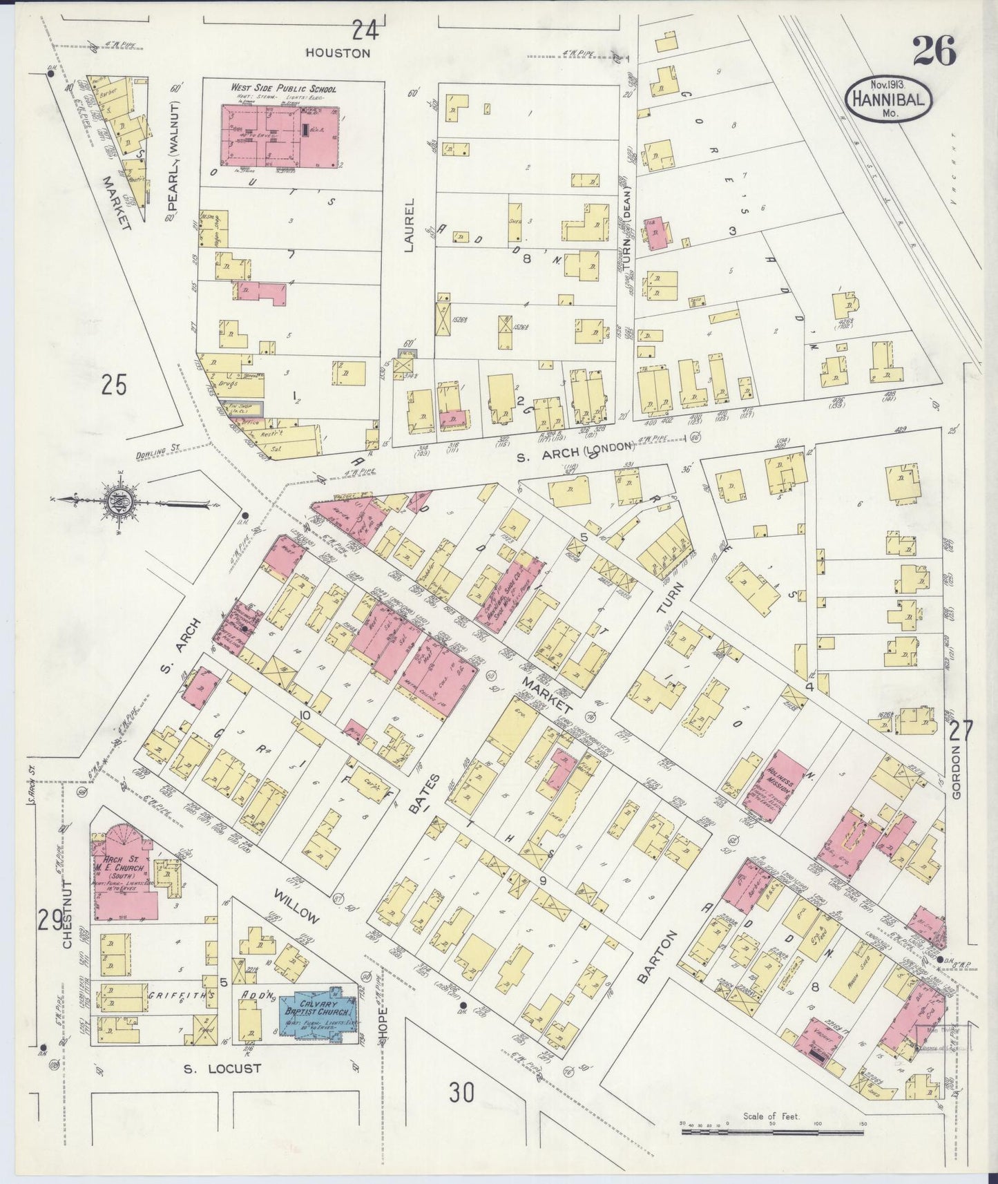 Sanborn Fire Insurance Map from Hannibal, Marion County, Missouri (1913), Sheet #0026 - Complete Map Set gallery image, historic Sanborn map, vintage wall art, Missouri Missouri