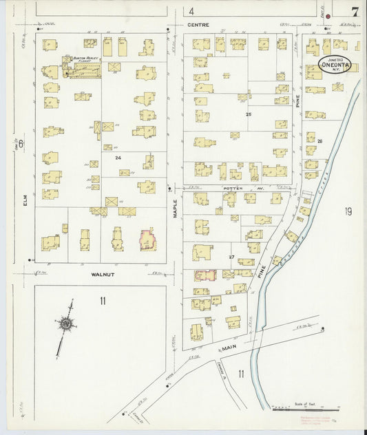 Sanborn Fire Insurance Map from Oneonta, Otsego County, New York (1910), Sheet #0007 - Historic Sanborn Fire Insurance Map Print, vintage old map wall art, antique decor, genealogy gift, New York New York map