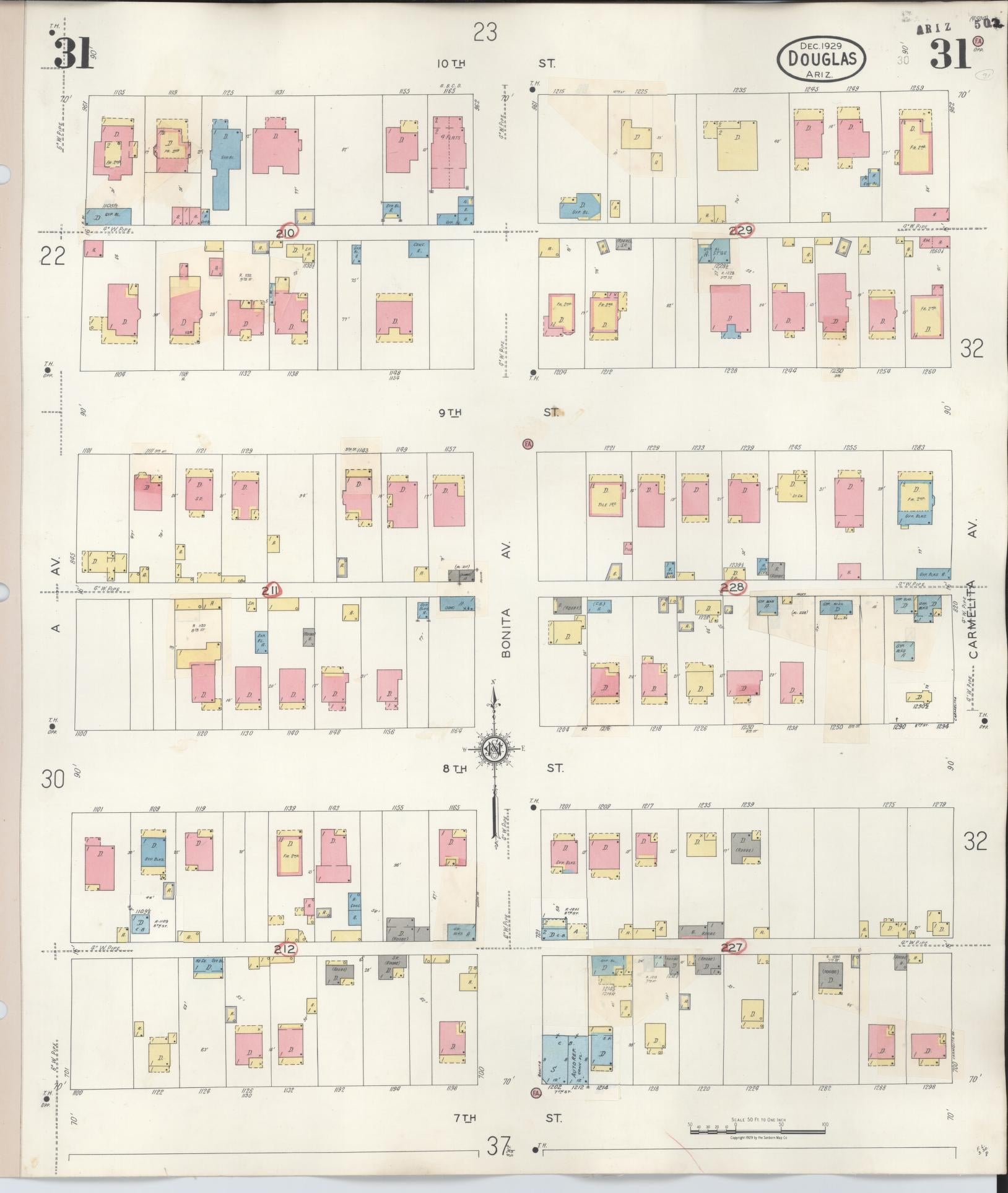 Sanborn Fire Insurance Map from Douglas, Cochise County, Arizona (1947), Sheet #0031 - Complete Map Set gallery image, historic Sanborn map, vintage wall art, Arizona Arizona