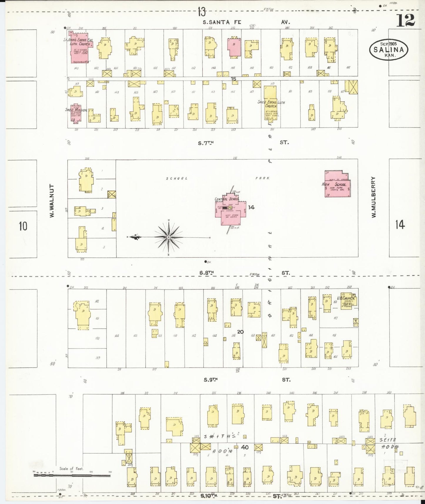 Sanborn Fire Insurance Map from Salina, Saline County, Kansas (1905), Sheet #0012 - Complete Map Set gallery image, historic Sanborn map, vintage wall art, Kansas Kansas