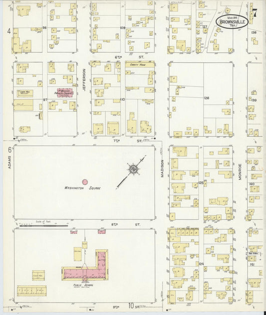 Sanborn Fire Insurance Map from Brownsville, Cameron County, Texas (1914), Sheet #0007 - Historic Sanborn Fire Insurance Map Print, vintage old map wall art, antique decor, genealogy gift, Texas Texas map