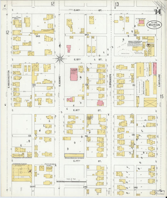 Sanborn Fire Insurance Map from Marion, Grant County, Indiana (1901), Sheet #0014 - Historic Sanborn Fire Insurance Map Print, vintage old map wall art, antique decor, genealogy gift, Indiana Indiana map