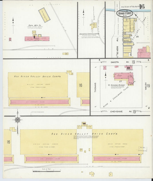 Sanborn Fire Insurance Map from Grand Forks, Grand Forks County, North Dakota (1916), Sheet #0016 - Historic Sanborn Fire Insurance Map Print, vintage old map wall art, antique decor, genealogy gift, North Dakota North Dakota map