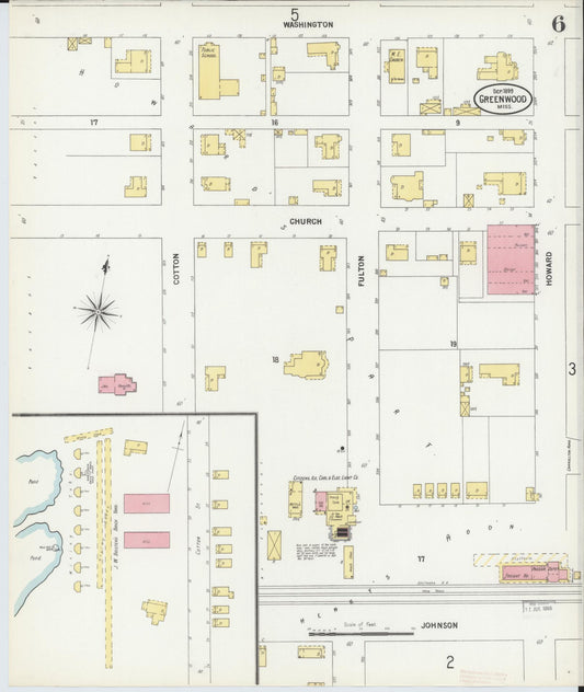 Sanborn Fire Insurance Map from Greenwood, Leflore County, Mississippi (1899), Sheet #0006 - Historic Sanborn Fire Insurance Map Print, vintage old map wall art, antique decor, genealogy gift, Mississippi Mississippi map
