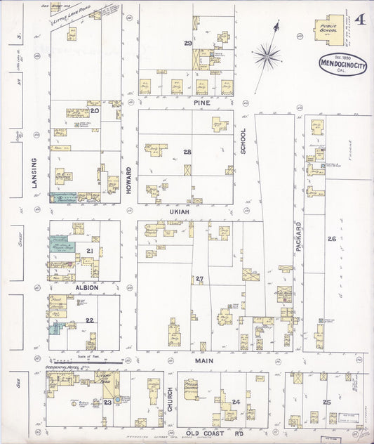 Sanborn Fire Insurance Map from Mendocino, Mendocino County, California (1890), Sheet #0004 - Historic Sanborn Fire Insurance Map Print, vintage old map wall art, antique decor, genealogy gift, California California map