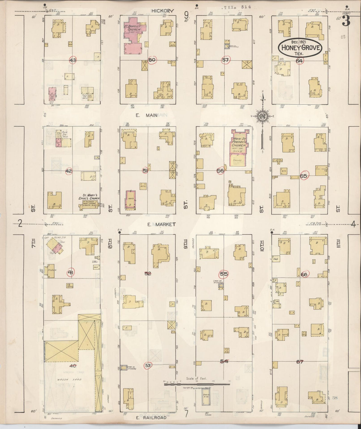Sanborn Fire Insurance Map from Honey Grove, Fannin County, Texas (1943), Sheet #0003 - Complete Map Set gallery image, historic Sanborn map, vintage wall art, Texas Texas