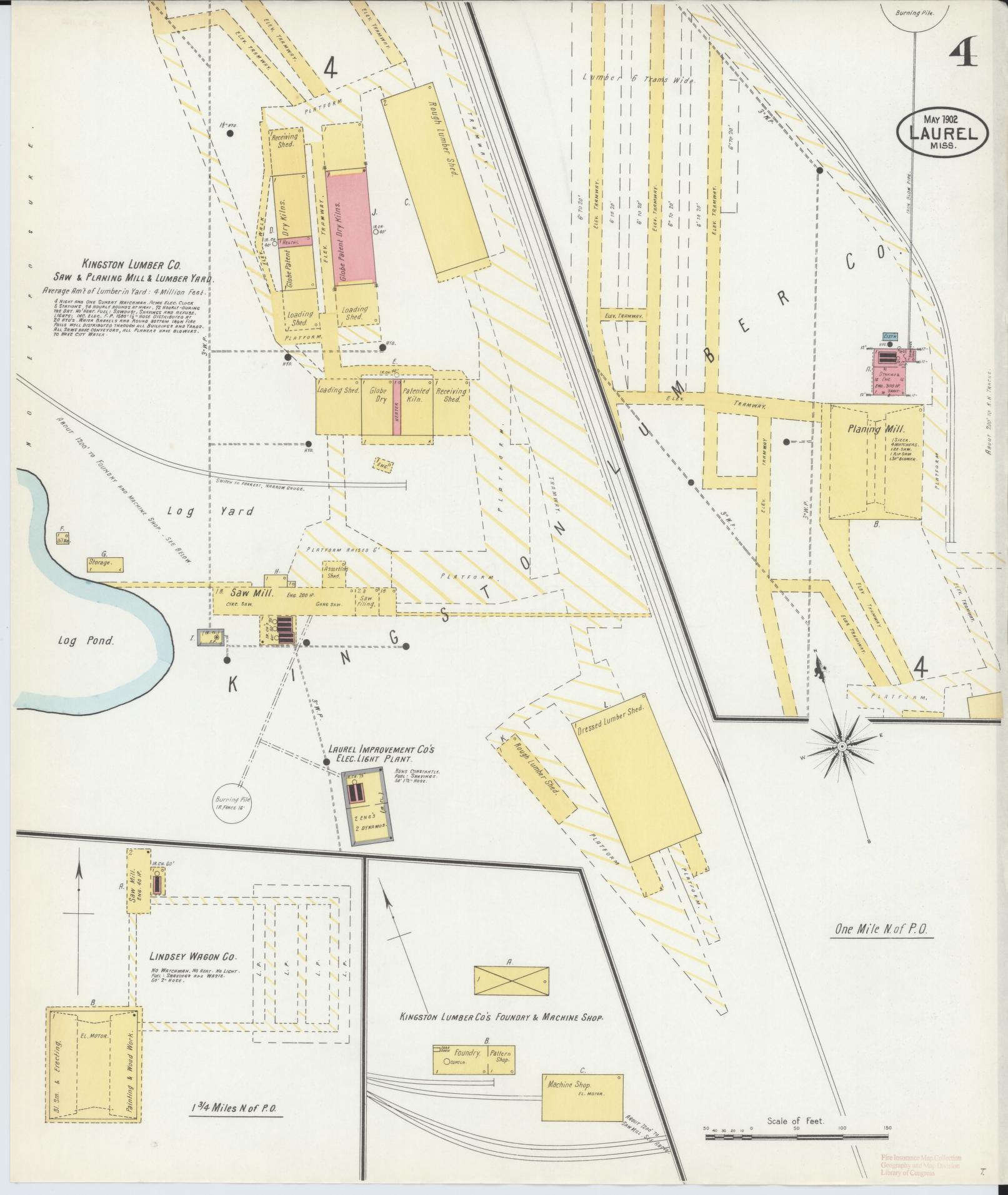 Sanborn Fire Insurance Map from Laurel, Jones County, Mississippi (1902), Sheet #0004 - Complete Map Set gallery image, historic Sanborn map, vintage wall art, Mississippi Mississippi