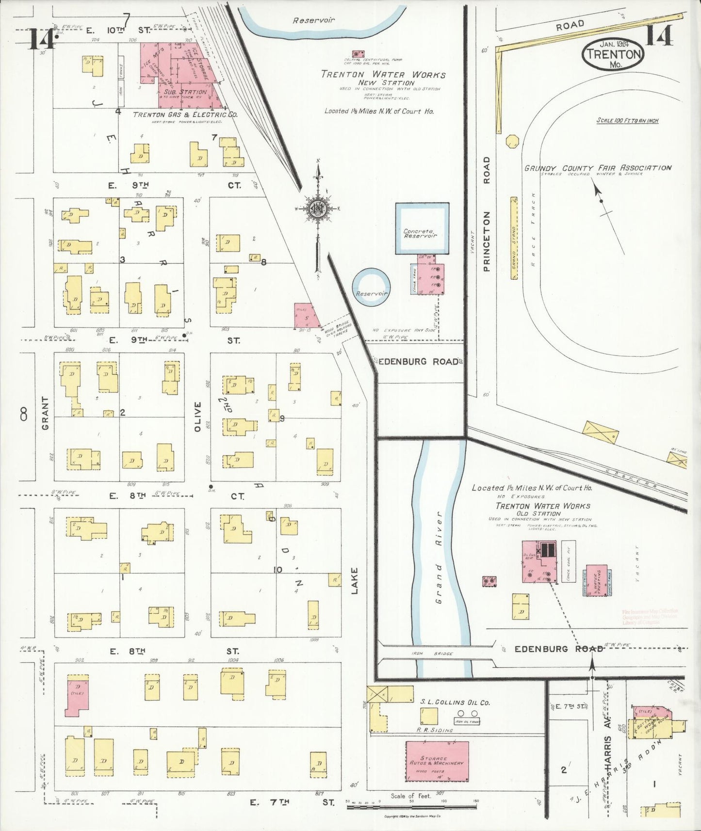 Sanborn Fire Insurance Map from Trenton, Grundy County, Missouri (1924), Sheet #0014 - Complete Map Set gallery image, historic Sanborn map, vintage wall art, Missouri Missouri