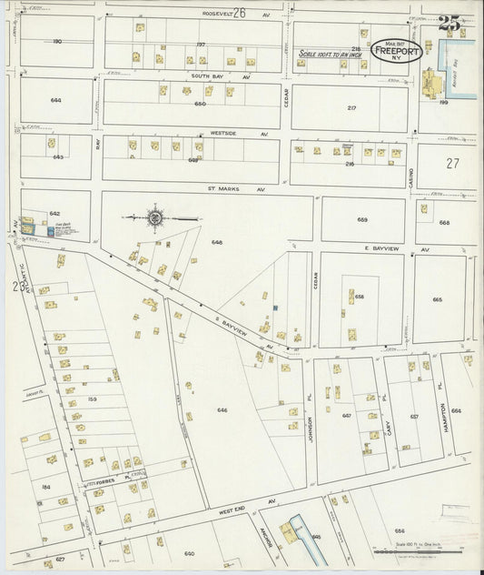 Sanborn Fire Insurance Map from Freeport, Nassau County, New York (1917), Sheet #0025 - Historic Sanborn Fire Insurance Map Print, vintage old map wall art, antique decor, genealogy gift, New York New York map