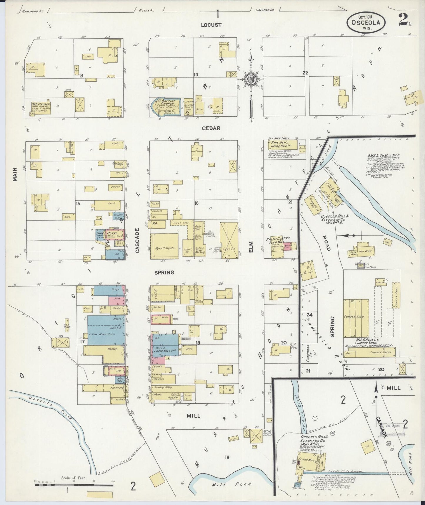 Sanborn Fire Insurance Map from Osceola, Polk County, Wisconsin (1911), Sheet #0002 - Complete Map Set gallery image, historic Sanborn map, vintage wall art, Wisconsin Wisconsin
