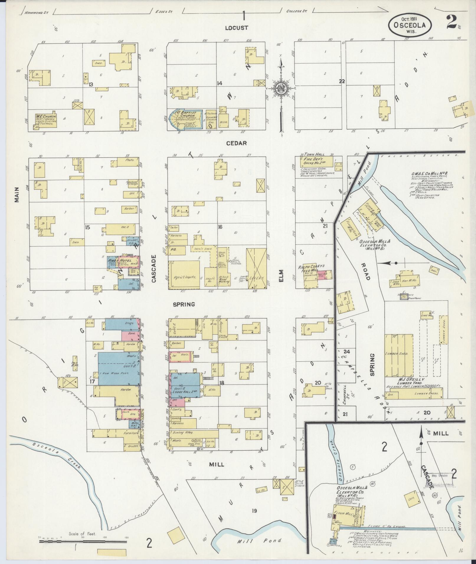 Sanborn Fire Insurance Map from Osceola, Polk County, Wisconsin (1911), Sheet #0002 - Complete Map Set gallery image, historic Sanborn map, vintage wall art, Wisconsin Wisconsin