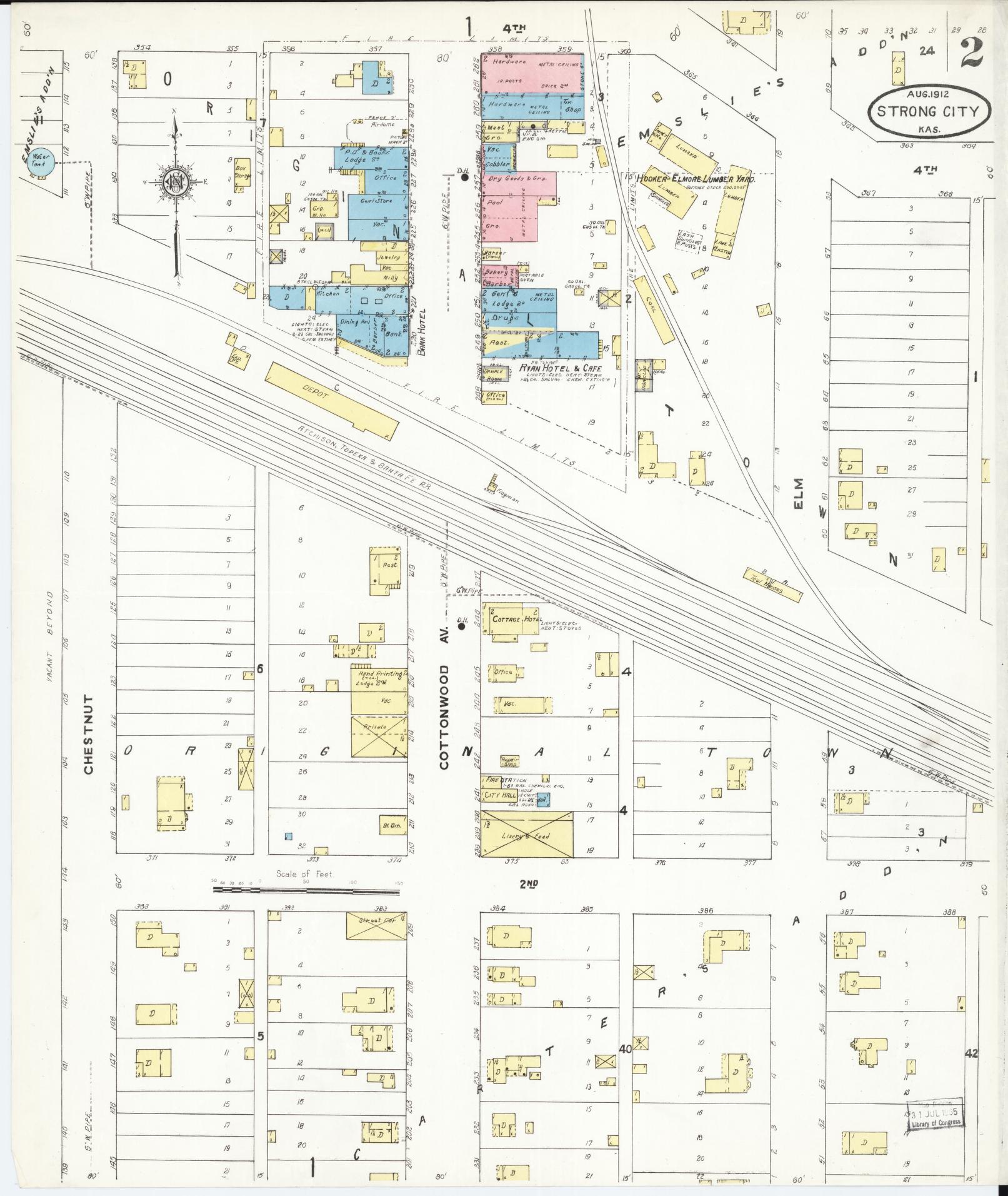 Sanborn Fire Insurance Map from Strong City, Chase County, Kansas (1912), Sheet #0002 - Historic Sanborn Fire Insurance Map Print, vintage old map wall art, antique decor, genealogy gift, Kansas Kansas map