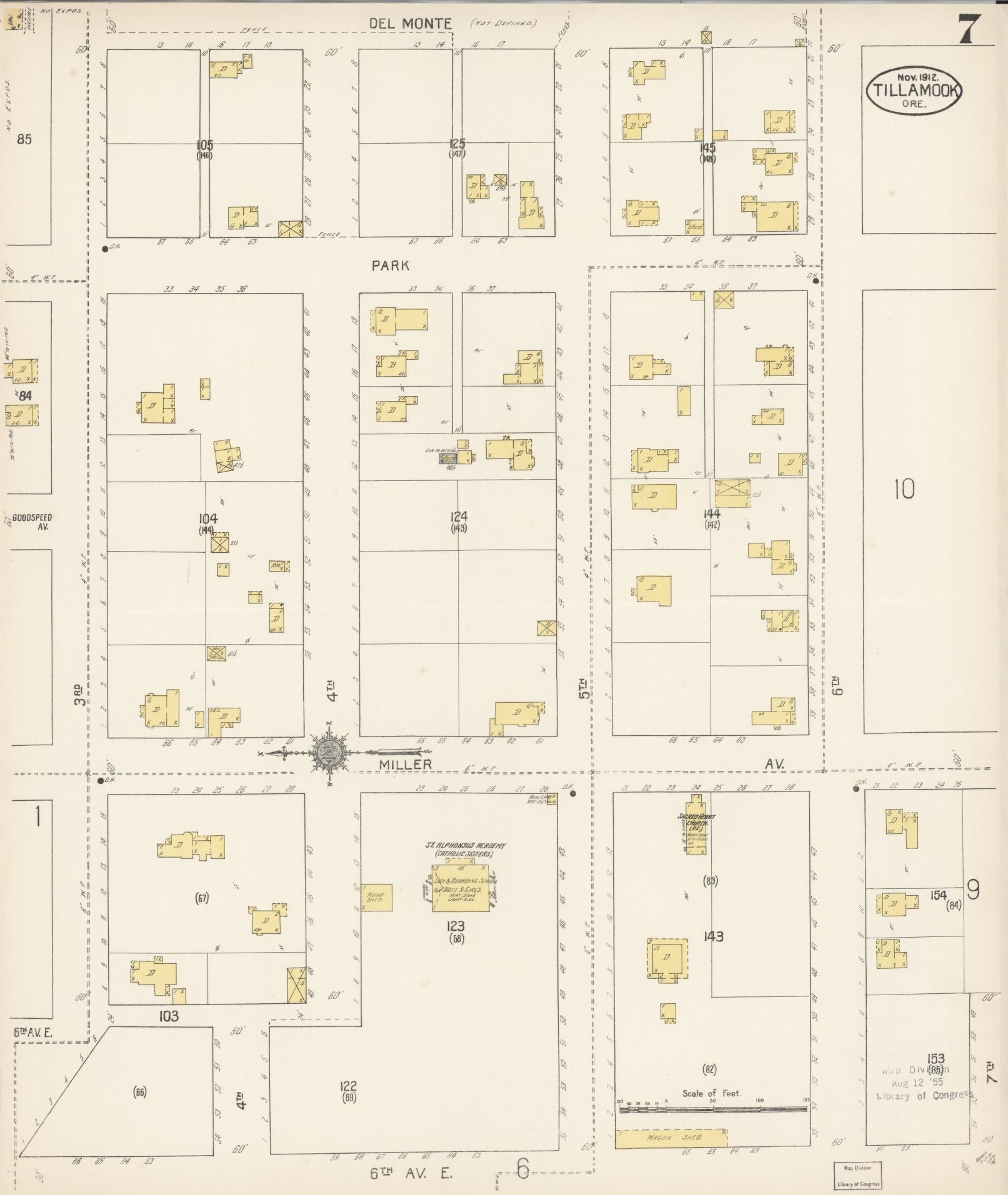 Sanborn Fire Insurance Map from Tillamook, Tillamook County, Oregon (1912), Sheet #0007 - Complete Map Set gallery image, historic Sanborn map, vintage wall art, Oregon Oregon