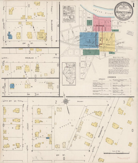 Sanborn Fire Insurance Map from Prophetstown, Whiteside County, Illinois (1922), Sheet #0001 - Historic Sanborn Fire Insurance Map Print, vintage old map wall art, antique decor, genealogy gift, Illinois Illinois map