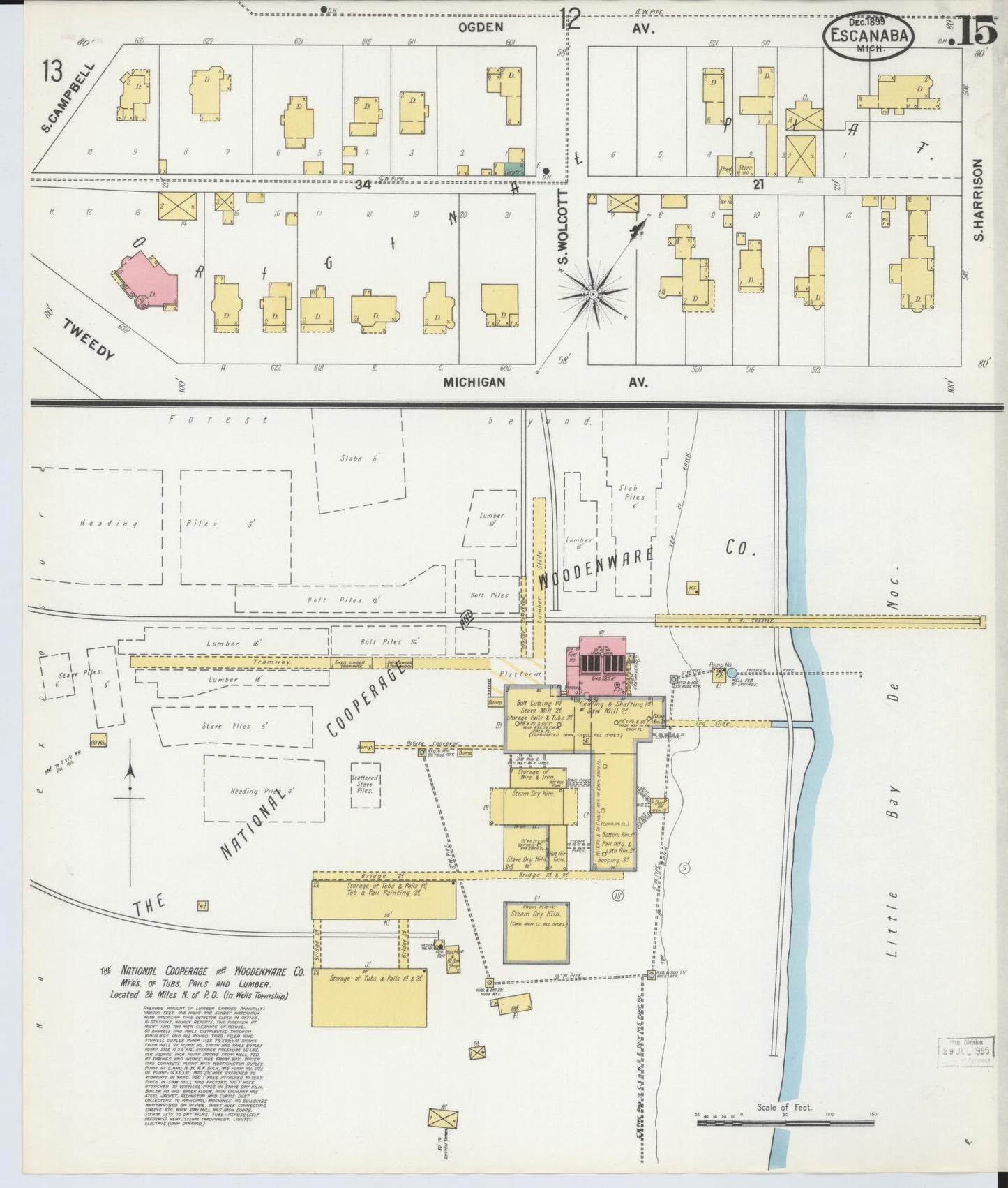 Sanborn Fire Insurance Map from Escanaba, Delta County, Michigan (1899), Sheet #0015 - Historic Sanborn Fire Insurance Map Print, vintage old map wall art, antique decor, genealogy gift, Michigan Michigan map