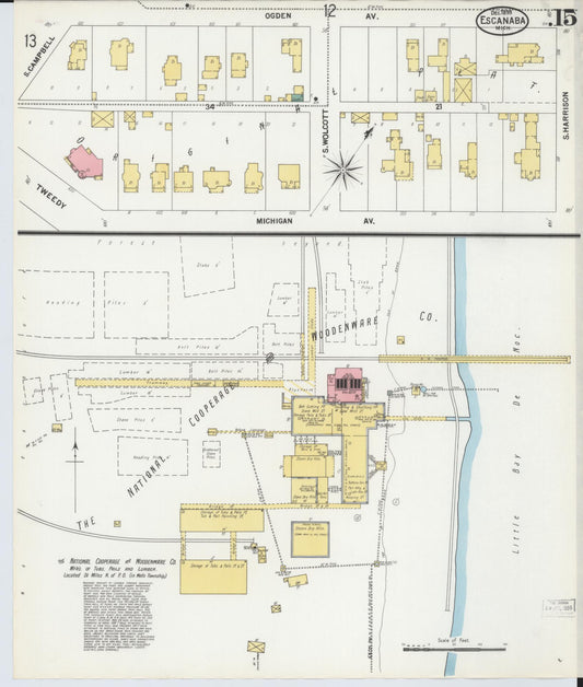 Sanborn Fire Insurance Map from Escanaba, Delta County, Michigan (1899), Sheet #0015 - Historic Sanborn Fire Insurance Map Print, vintage old map wall art, antique decor, genealogy gift, Michigan Michigan map