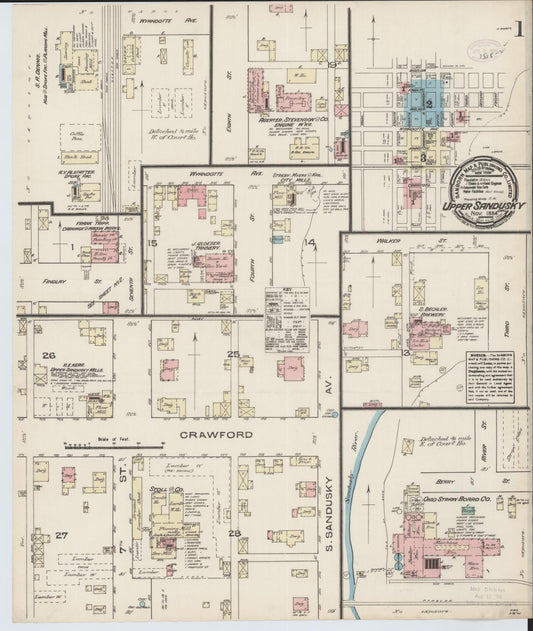 Sanborn Fire Insurance Map from Upper Sandusky, Wyandot County, Ohio (1884), Sheet #0001 - Historic Sanborn Fire Insurance Map Print, vintage old map wall art, antique decor, genealogy gift, Ohio Ohio map