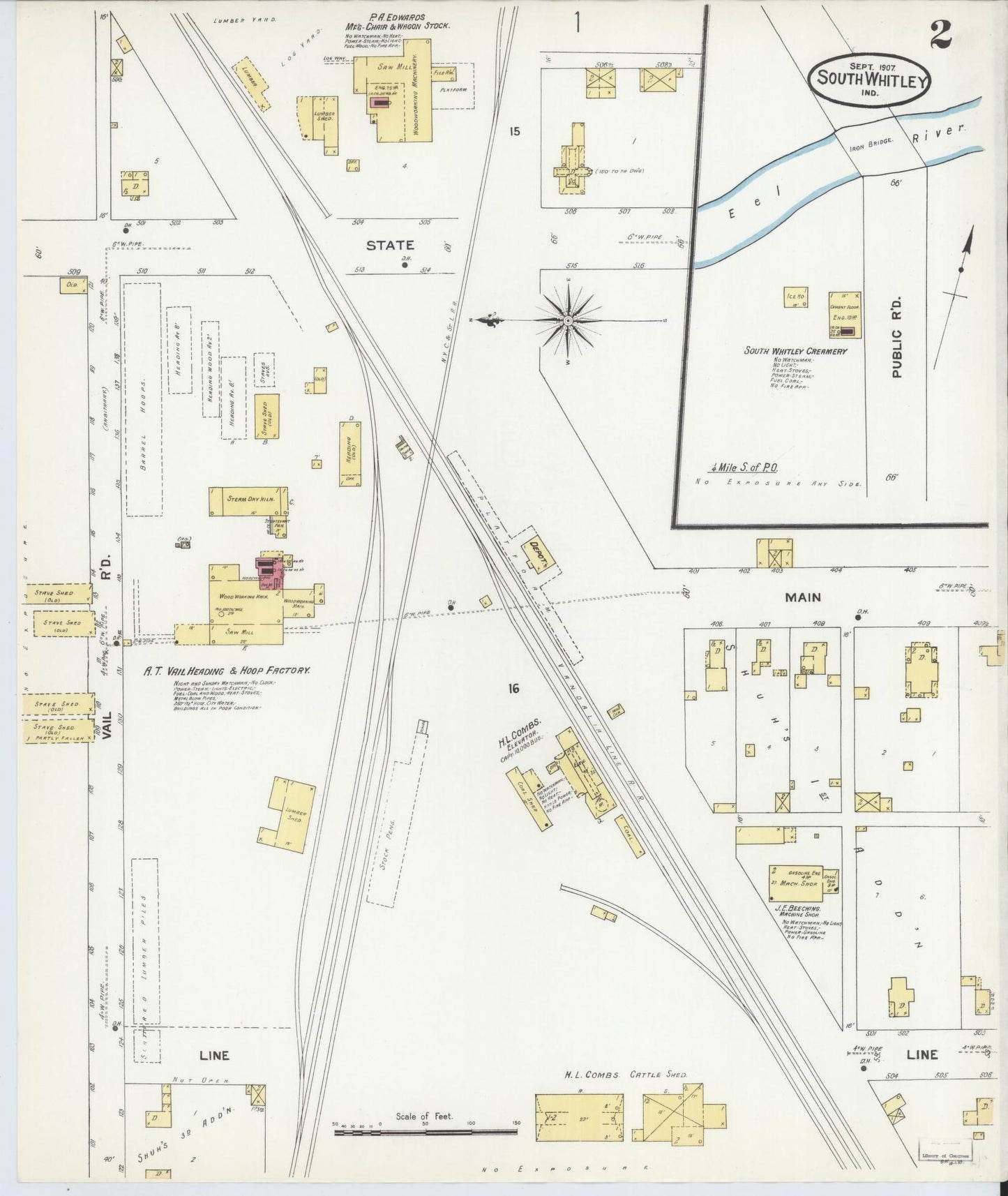 Sanborn Fire Insurance Map from South Whitley, Whitley County, Indiana (1907), Sheet #0002 - Complete Map Set gallery image, historic Sanborn map, vintage wall art, Indiana Indiana