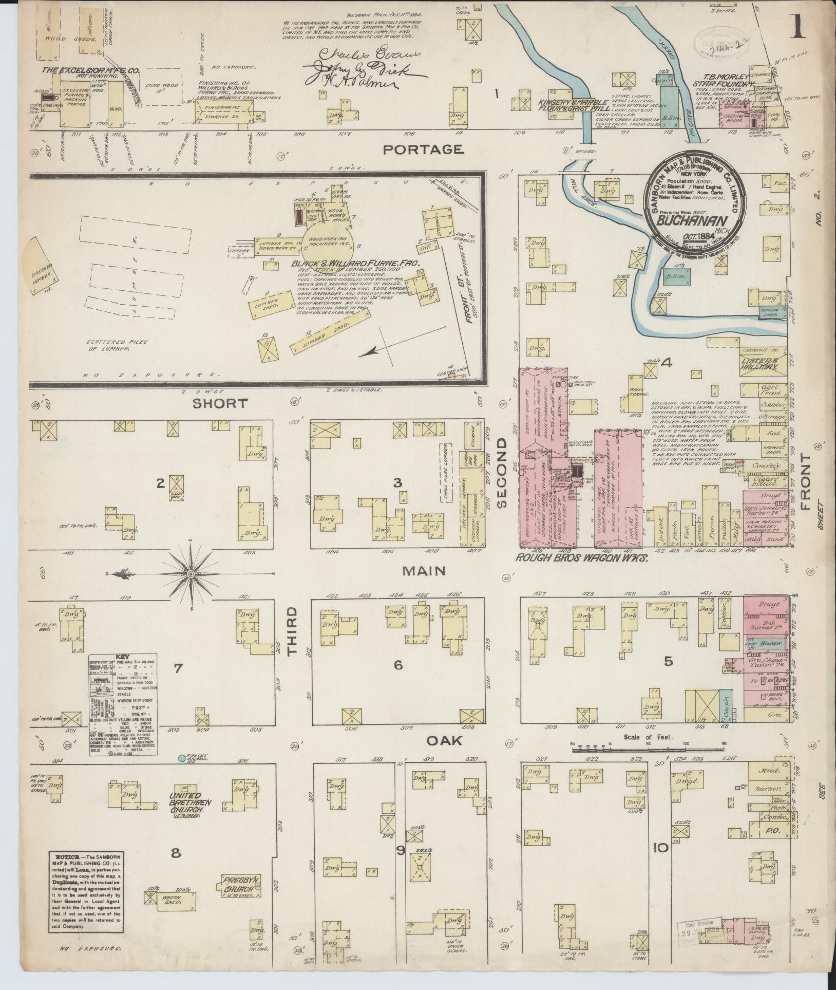 Sanborn Fire Insurance Map from Buchanan, Berrien County, Michigan (1884), Sheet #0001 - Complete Map Set gallery image, historic Sanborn map, vintage wall art, Michigan Michigan